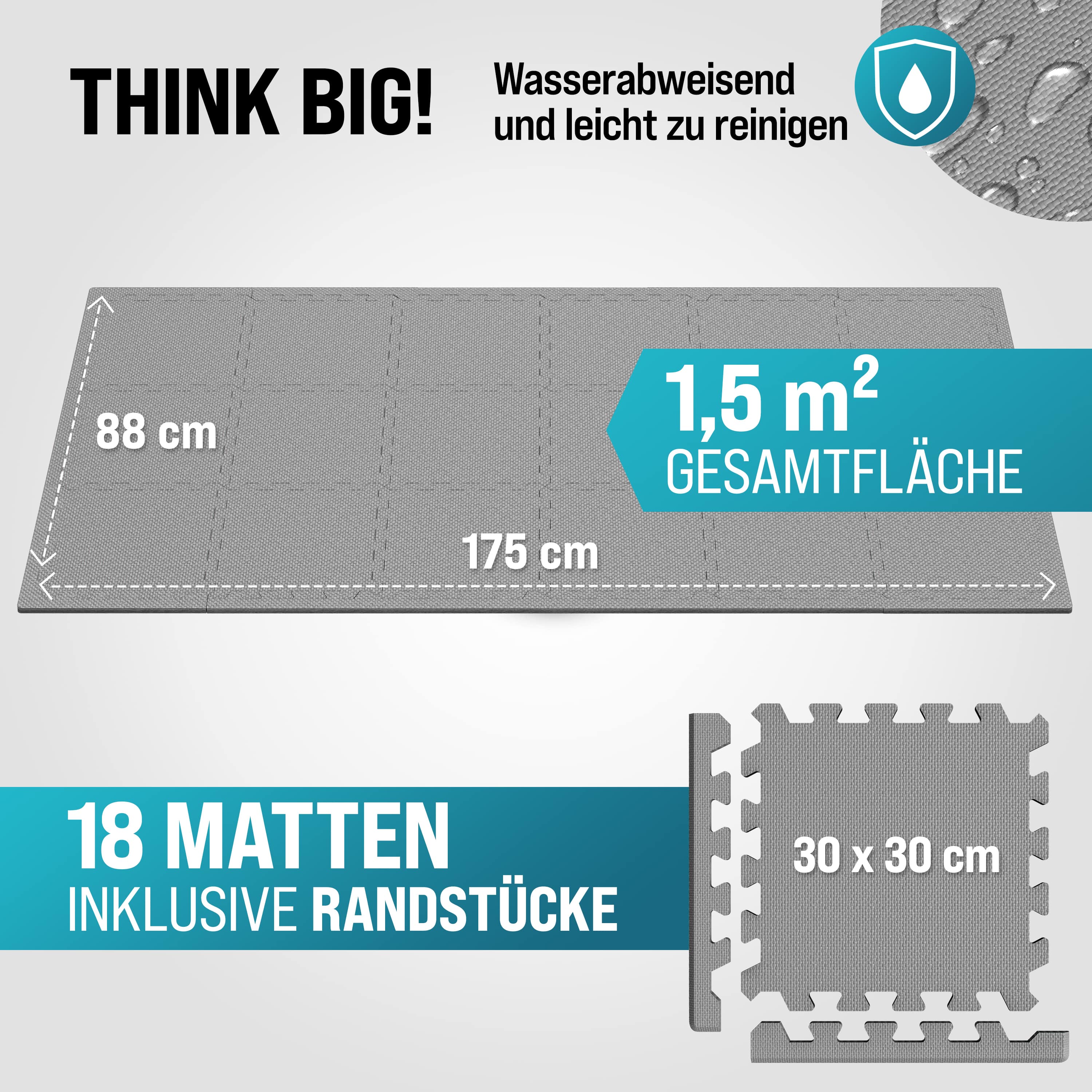 monzana Bodenschutz -Puzzlematten 18er-Set Grau 175x88x1cm – Bild 2