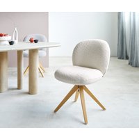 Drehstuhl Nube-Flex Bouclé Weiß Holzgestell kantig Natur 360 drehbar Taschenfederkern