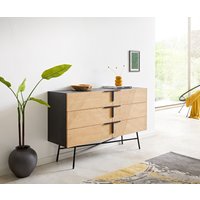 Sideboard Mikkusu 140 cm Bambus Natur Mango Schwarz 6 Schubladen Metall Schwarz