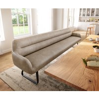 Esszimmerbank Taya-Flex 300 cm Mikrofaser Beige Vintage Kufengestell flach Schwarz Taschenfederkern