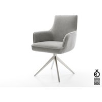 Drehstuhl Heira-Flex mit Armlehnen Strukturstoff Soft Grau Kreuzgestell breit Edelstahl 360 drehbar Wippfunktion Taschenfederkern