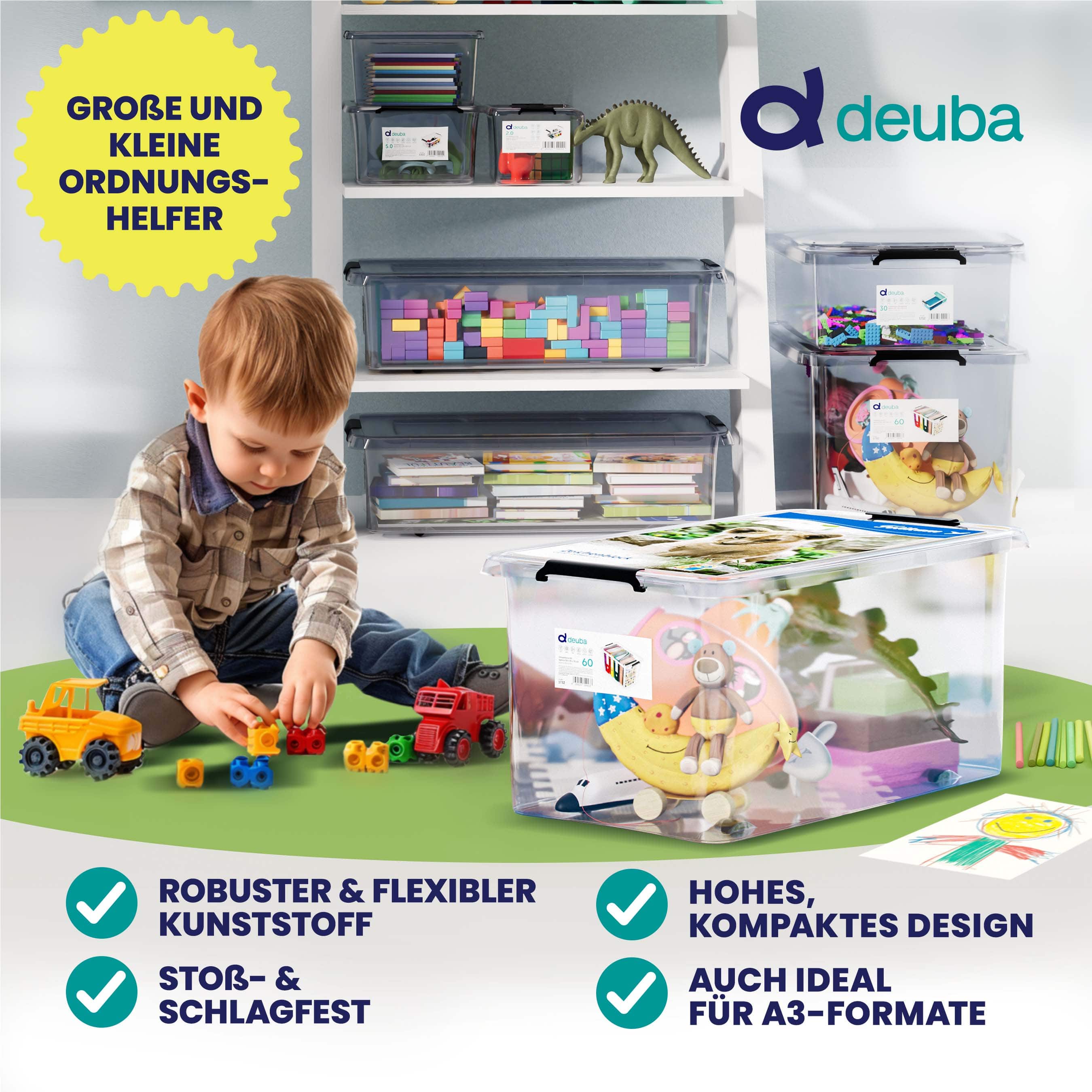 Deuba Aufbewahrungsbox Transparent 60x40x35cm 60L stapelbar – Bild 2