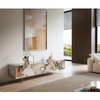 Lowboard Cuor 220 cm Keramik Patagonia Poliert 1 Klappe 2 Schubfächer Fuß Schwebeoptik Acrylglas