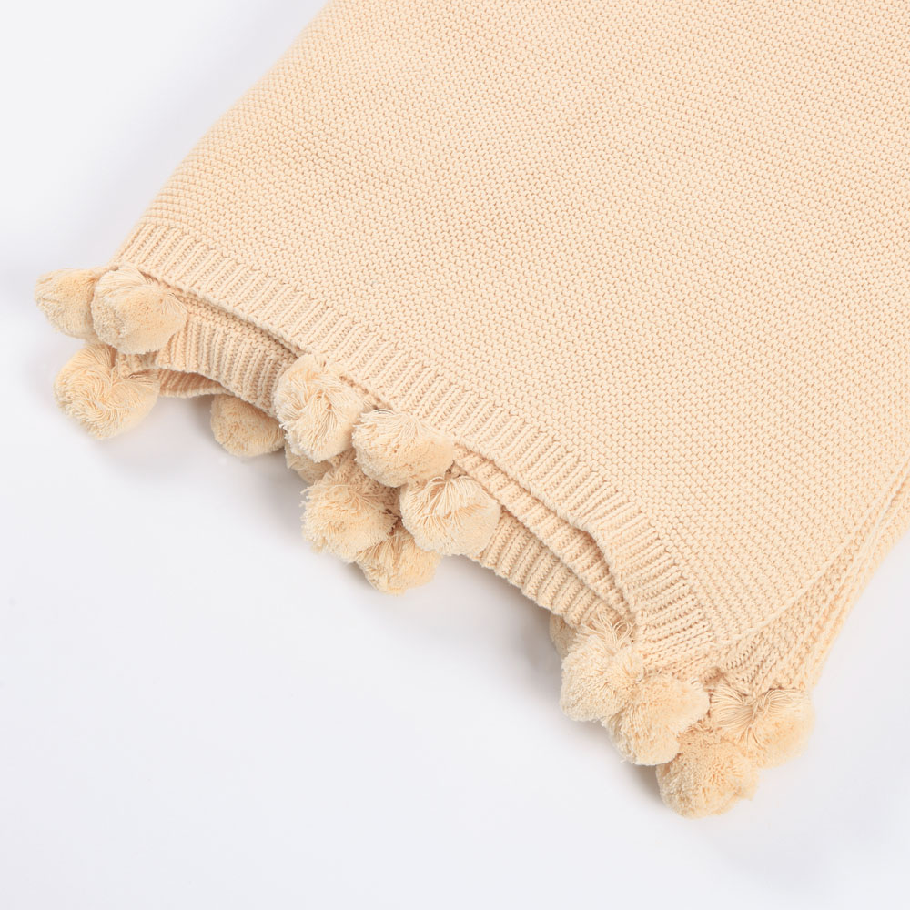 Baumwolldecke inkl. Pompoms ELIA Beige - 140 x 200 cm – Bild 3