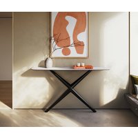 Konsolentisch Edge Boot 140x40 cm Keramik Laminam Statuarietto Weiß Estelo Metall Schwarz