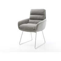 Esszimmerstuhl Abelia-Flex mit Armlehnen Strukturstoff Soft Grau Kufengestell Edelstahl