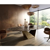Esstisch Edge Oval 315x150 cm Keramik Emperador Extra Lucidato Dunkelbraun Prisma Metallic Gold