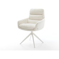 Drehstuhl Abelia-Flex mit Armlehnen Bouclé Soft Beige Kreuzgestell breit Weiß 360 drehbar Wippfunktion