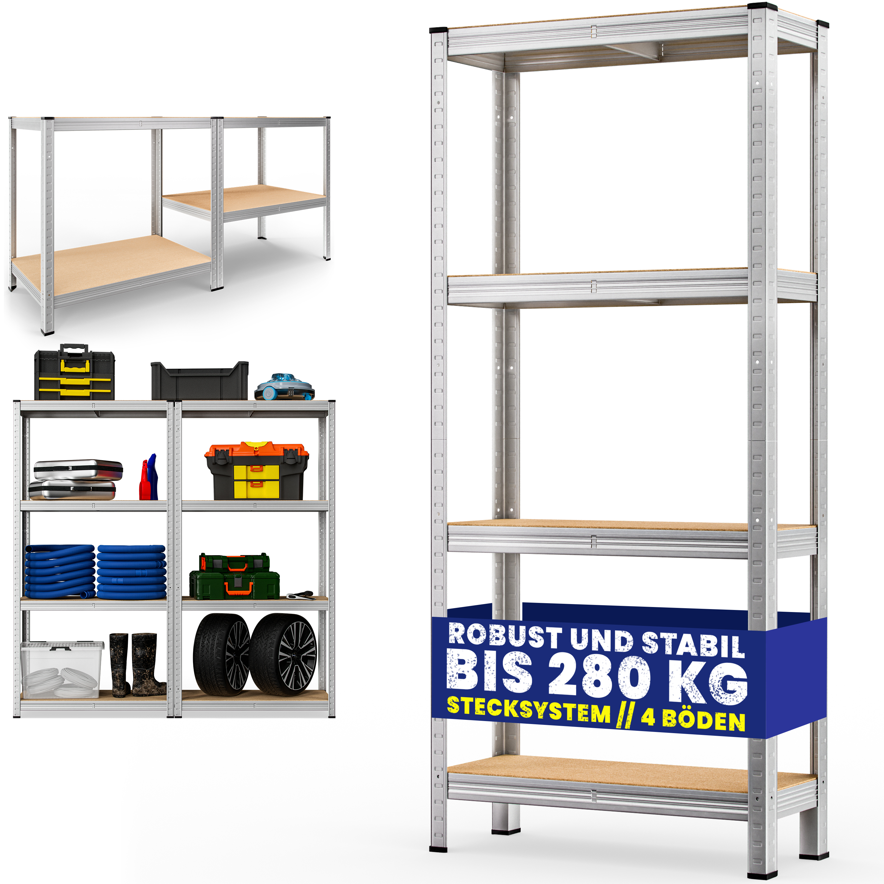 monzana Schwerlastregal 170x75x30cm verzinkt 280kg – Bild 3
