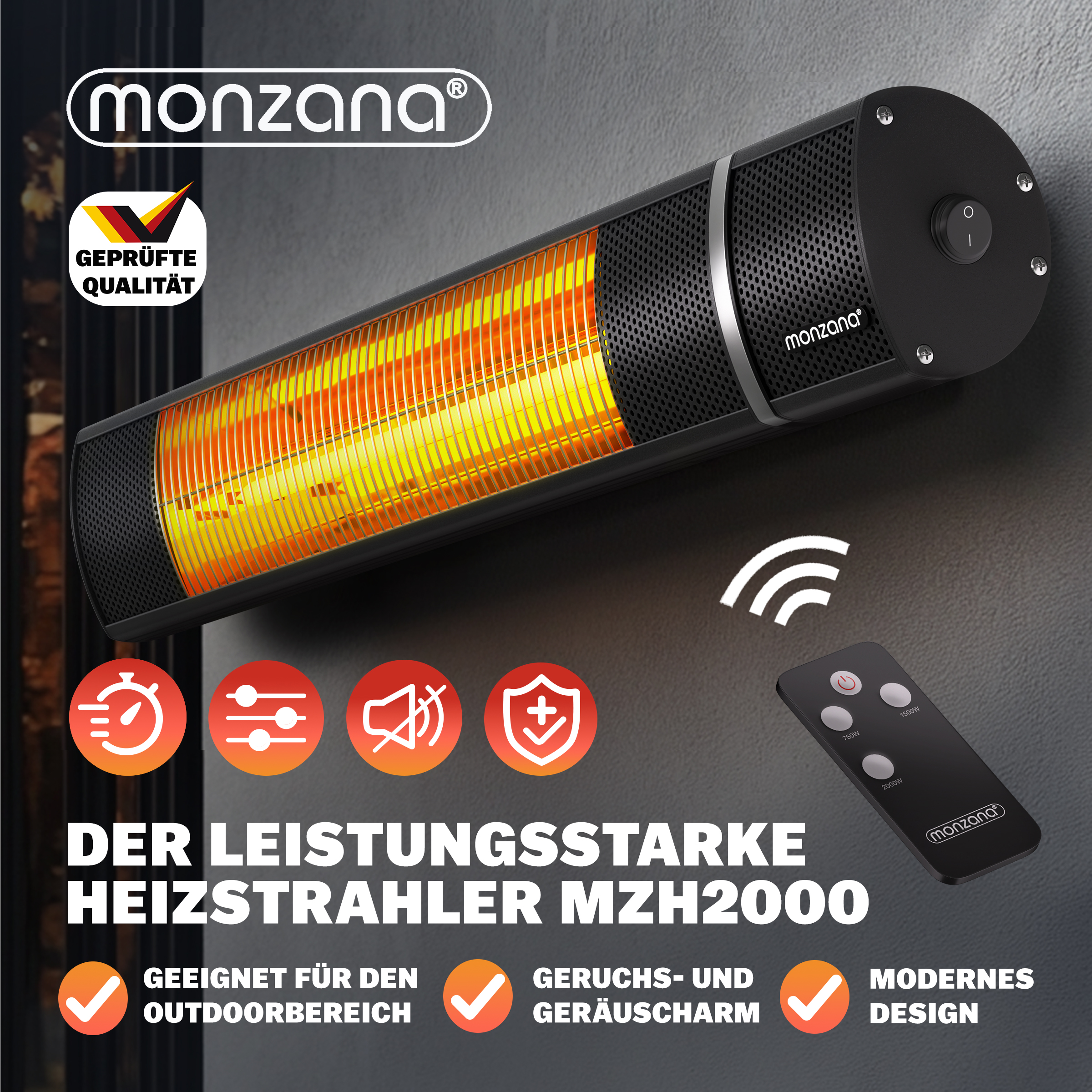 monzana Heizstrahler MZH2000 Schwarz 2000W – Bild 3