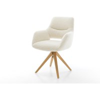 Drehstuhl Yago-Flex mit Armlehnen Teddystoff Beige Holzgestell kantig Natur 360 drehbar Taschenfederkern