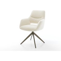 Drehstuhl Yago-Flex mit Armlehnen Teddystoff Beige Kreuzgestell breit Effektfinish Titan 360 drehbar Wippfunktion Taschenfederkern