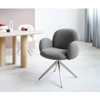 Drehstuhl Nube-Flex mit Armlehnen Bouclé Silbergrau Kreuzgestell breit Edelstahl 360 drehbar Taschenfederkern