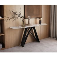 Konsolentisch Edge Boot 180x40 cm Keramik Minas Melange Weiß-Beige Velio Metall Schwarz
