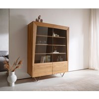 Highboard Kayu 115x150 cm Akazie Natur 2 Glastüren V-Fuß – Bild 2