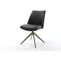 Drehstuhl Elso-Flex Echt-Leder Schwarz Kreuzgestell breit Effektfinish Titan 360 drehbar Wippfunktion Taschenfederkern – Bild 2