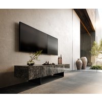 Lowboard Cuor 150 cm Keramik Emperador Extra Lucidato Dunkelbraun 1 Klappe 1 Schubfach Fuß Schwebeoptik Metall Schwarz
