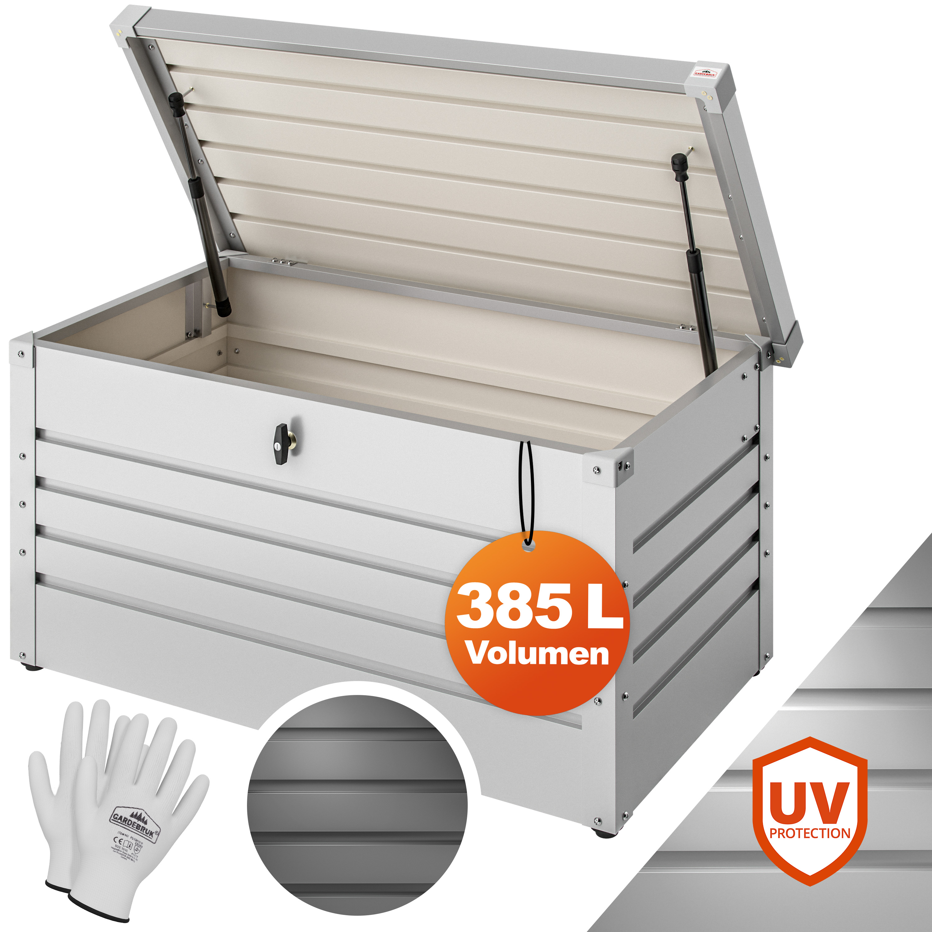 Gardebruk Gartenbox Metall 385L Hellgrau wasserdicht abschließbar – Bild 2