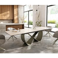 Esstisch Edge 200-300x100 Keramik Laminam Travertino Bianco Creme-Weiß Infinity Metall Effektfinish Titan ausziehbar