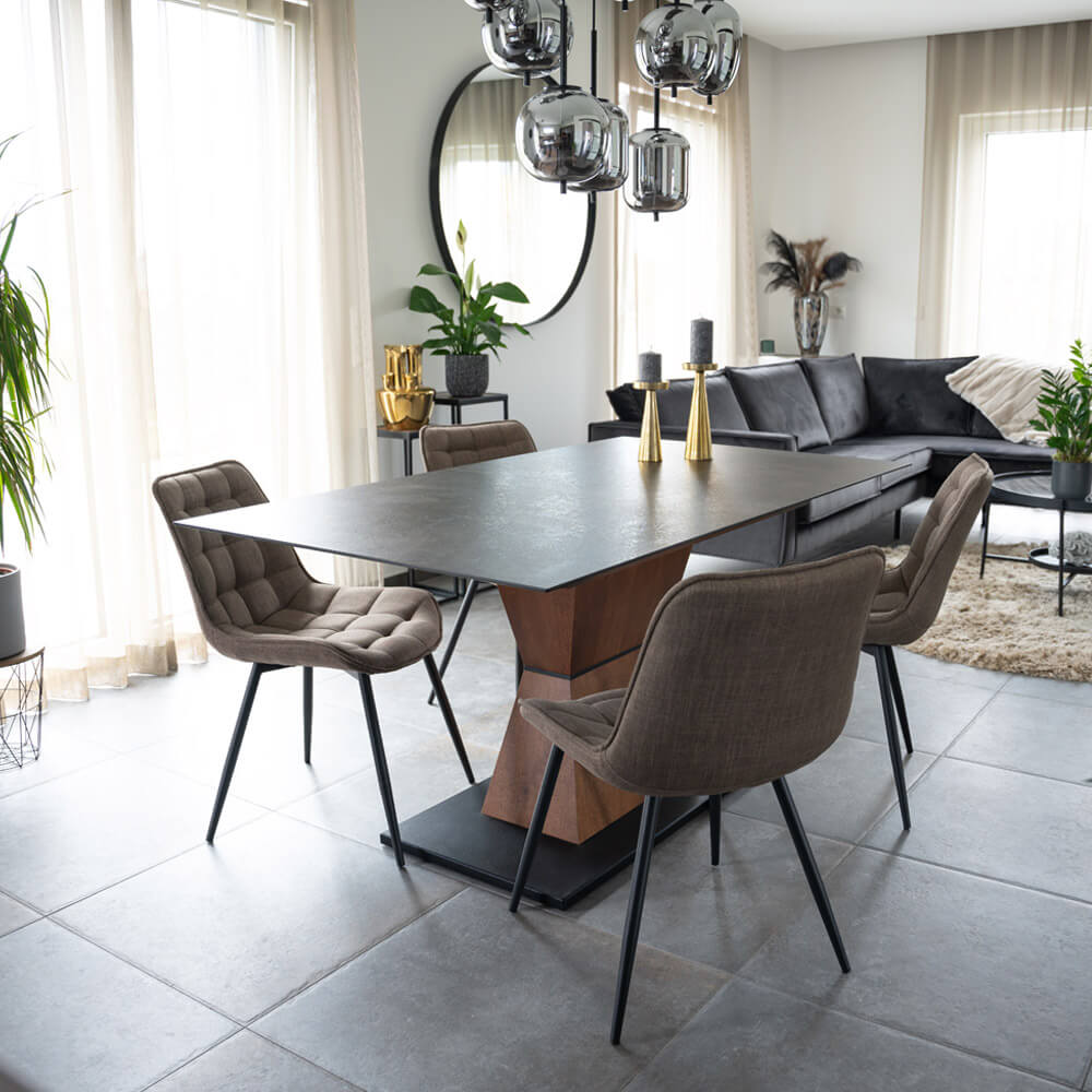 Polsterstuhl Esszimmer Webstoff IKALO 6er Set Grau/Braun – Bild 3