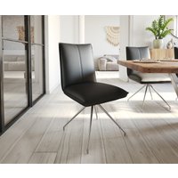 Esszimmerstuhl Lelio-Flex Echt-Leder Schwarz Kreuzgestell konisch Edelstahl Taschenfederkern