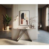 Konsolentisch Edge Boot 140x40 cm Keramik Laminam Travertino Bianco Creme-Weiß Velio Metall Effektfinish Titan – Bild 2
