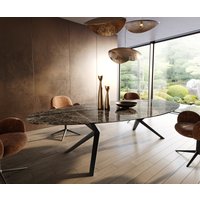 Esstisch Edge Oval 315x150 Keramik Emperador Extra Lucidato Dunkelbraun Zenthara kantig Metall Schwarz