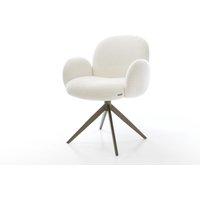 Drehstuhl Nube-Flex mit Armlehnen Bouclé Soft Beige Kreuzgestell breit Effektfinish Titan 360 drehbar Wippfunktion Taschenfederkern