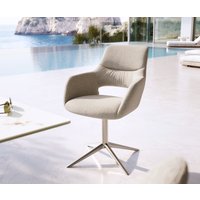 Outdoorstuhl Yago-Flex mit Armlehnen Strukturstoff Grau-Weiß Fußkreuz Edelstahl 360 drehbar Wippfunktion