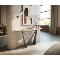 Konsolentisch Edge Polygonal 140x50 cm Keramik Laminam Travertino Bianco Creme-Weiß Spios Metall Effektfinish Titan – Bild 2