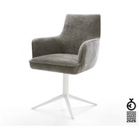 Drehstuhl Heira-Flex mit Armlehnen Bouclé Soft Schlamm Fußkreuz Weiß 360 drehbar Wippfunktion Taschenfederkern