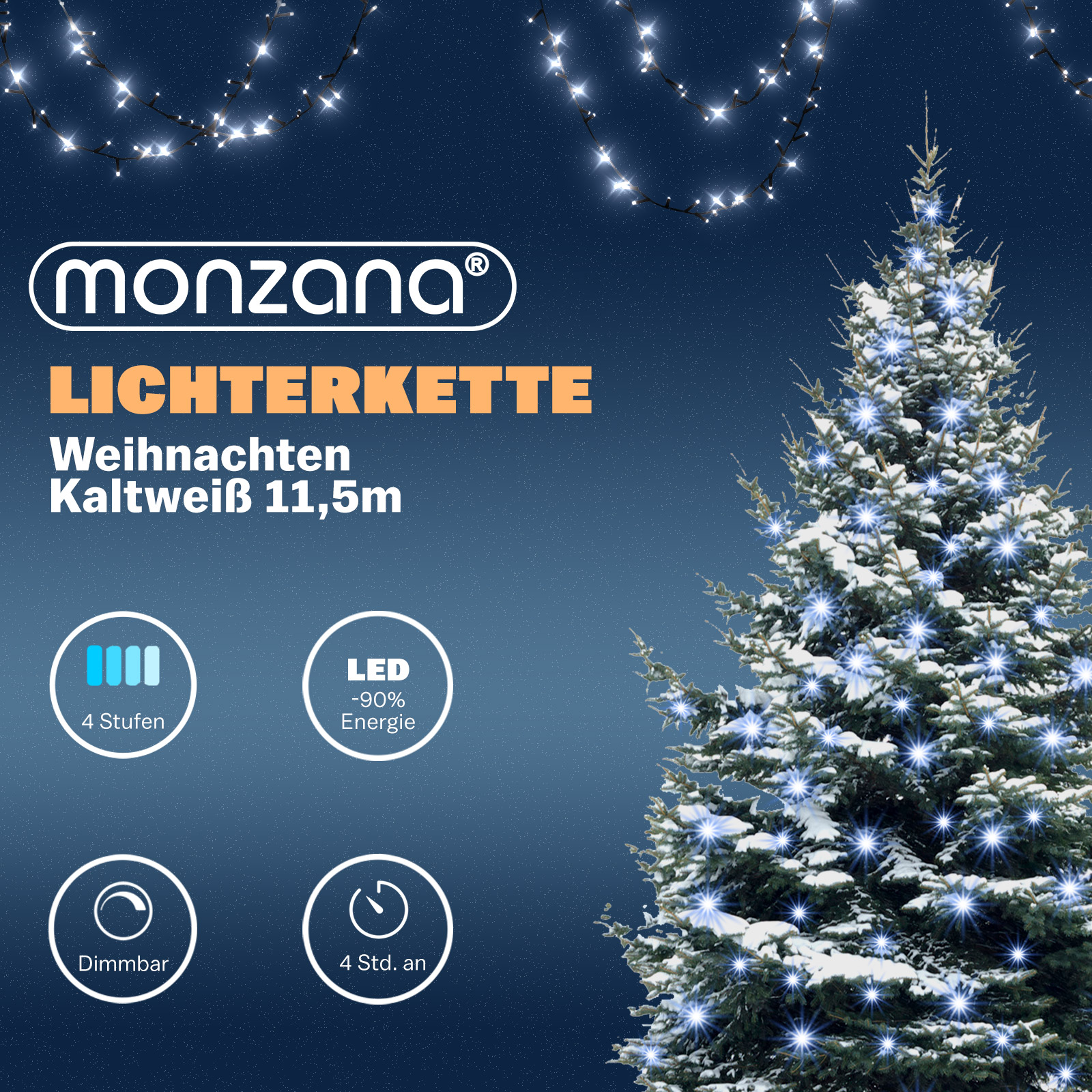 Deuba Lichterkette Weihnachten Kaltweiß 11,5m Timer – Bild 2