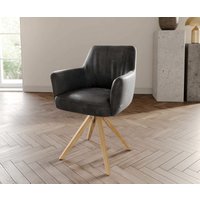 Drehstuhl Xana-Flex mit Armlehnen Mikrofaser Anthrazit Vintage Holzgestell kantig Natur 360 drehbar Taschenfederkern – Bild 2