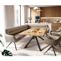 Esszimmerbank Taya-Flex 285x190 cm Mikrofaser Beige Vintage Kreuzgestell kantig Graphit Taschenfederkern Rechts