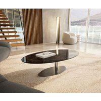 Couchtisch Edge Oval 140x80 cm Keramik Emperador Extra Lucidato Dunkelbraun Vibany Edelstahl gebürstet