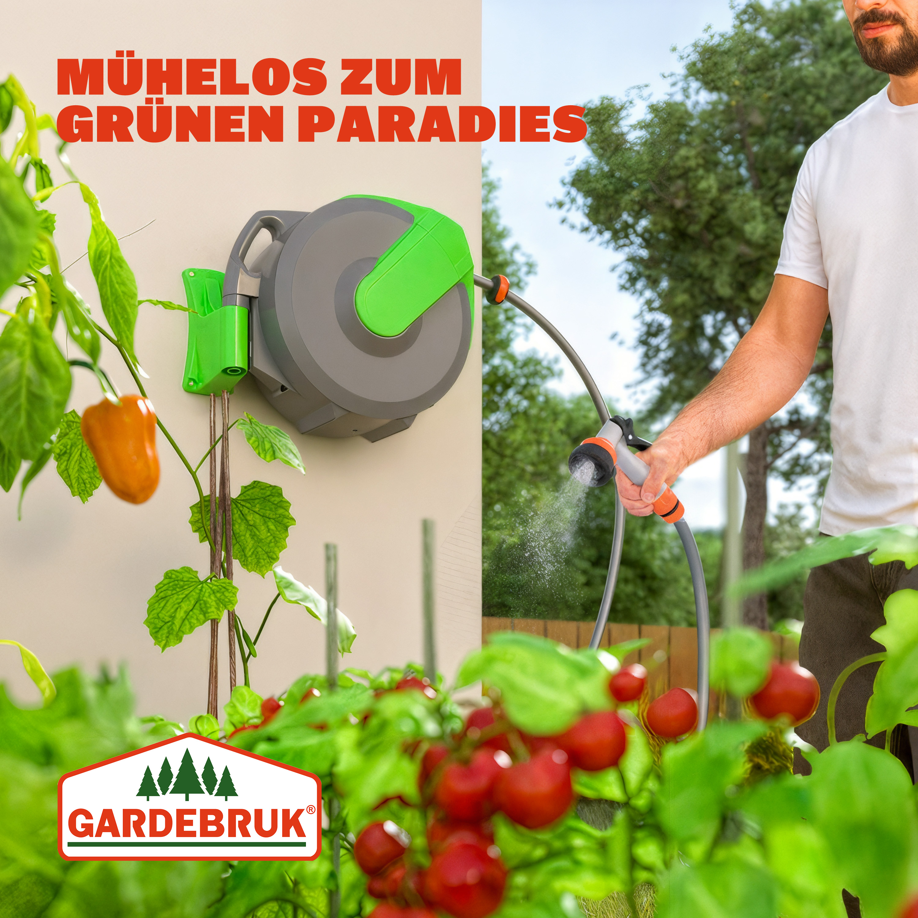 Gardebruk Wasserschlauchaufroller inkl Schlauchspritze 20m 2m Zuleitung – Bild 3