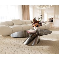 Couchtisch Edge Oval 140x75 cm Keramik Emperador Extra Lucidato Dunkelbraun Conis Edelstahl gebürstet