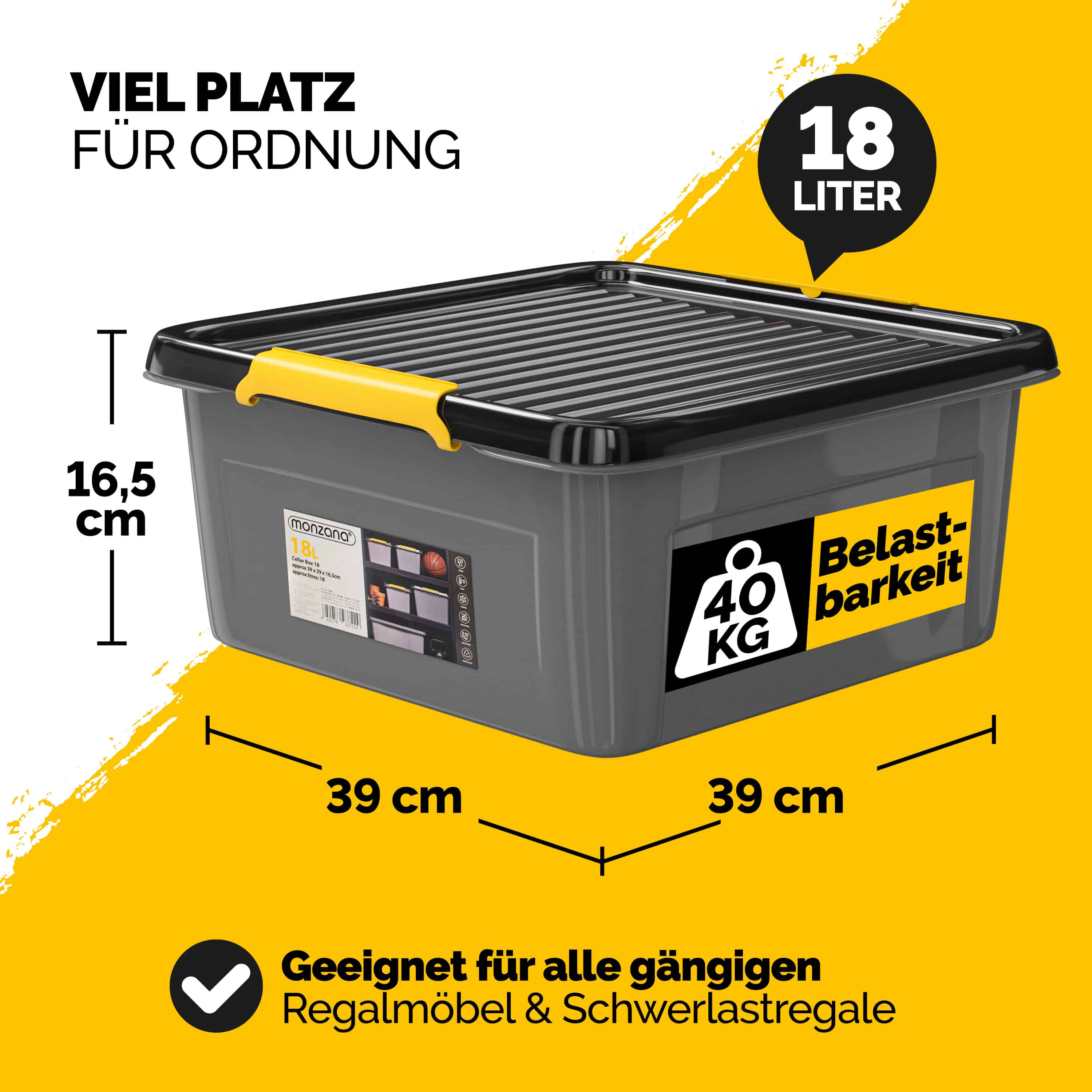 monzana Aufbewahrungsbox 2er-Set Grau/Anthrazit 39x39x16cm stapelbar – Bild 2