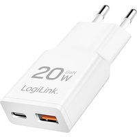 LogiLink USB-Steckdosenadapter, 1x USB-C (PD), 1x USB-A (QC)