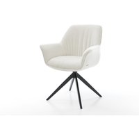 Drehstuhl Keila-Flex mit Armlehnen Bouclé Soft Beige Kreuzgestell breit Schwarz 360 drehbar Wippfunktion