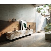 Lowboard Cuor 220 cm Keramik Minas Melange Weiß-Beige 1 Klappe 2 Schubfächer Fuß Schwebeoptik Metall Schwarz