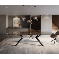 Esstisch Edge 300x100 Keramik Emperador Extra Lucidato Dunkelbraun Zenthara kantig Metall Schwarz