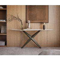 Konsolentisch Edge Polygonal 180x50 cm Keramik Minas Melange Weiß-Beige Zentharo Metall Effektfinish Titan – Bild 2