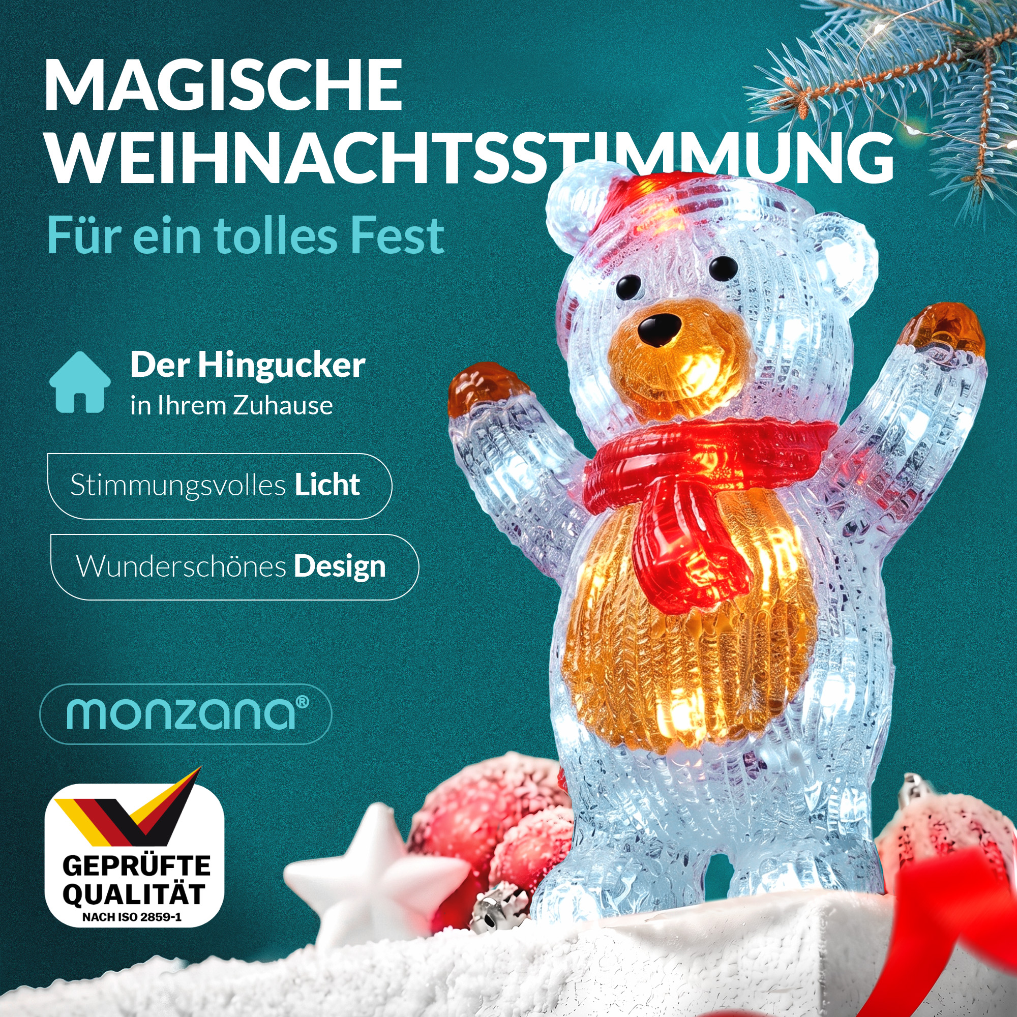 Deuba LED Acryl Figur Weihnachten Teddy stehend – Bild 2