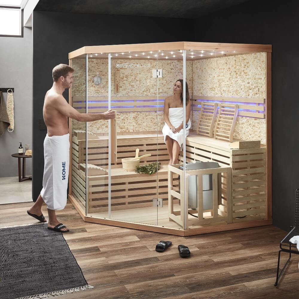 Traditionelle Sauna mit Kunststeinwand SKYLINE BIG XL - 200 x 200 cm für 6 Personen – Bild 3