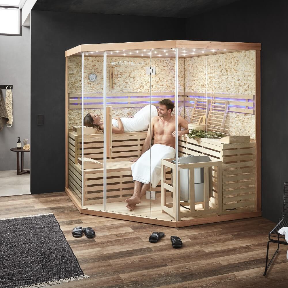 Traditionelle Sauna mit Kunststeinwand SKYLINE BIG XL - 200 x 200 cm für 6 Personen – Bild 4
