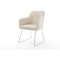Esszimmerstuhl Greg-Flex Cord Beige Kufengestell Edelstahl Taschenfederkern