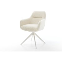 Drehstuhl Pejo-Flex Teddystoff Beige Kreuzgestell breit Weiß 360 drehbar Wippfunktion Taschenfederkern