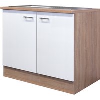 Spülenunterschrank Samoa 100 x 85 x 60 cm Weiß/Sonoma Eiche Dekor inkl. Spüle
