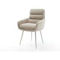 Esszimmerstuhl Abelia-Flex mit Armlehnen Webstoff Soft Beige 4-Fuß konisch Edelstahl